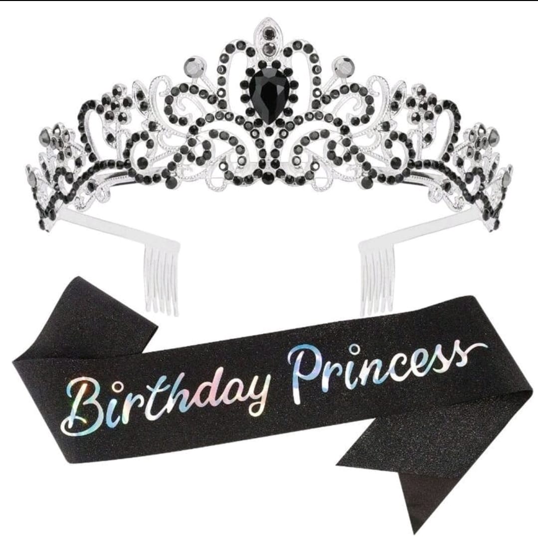 Birthday princess sash and tiara - black