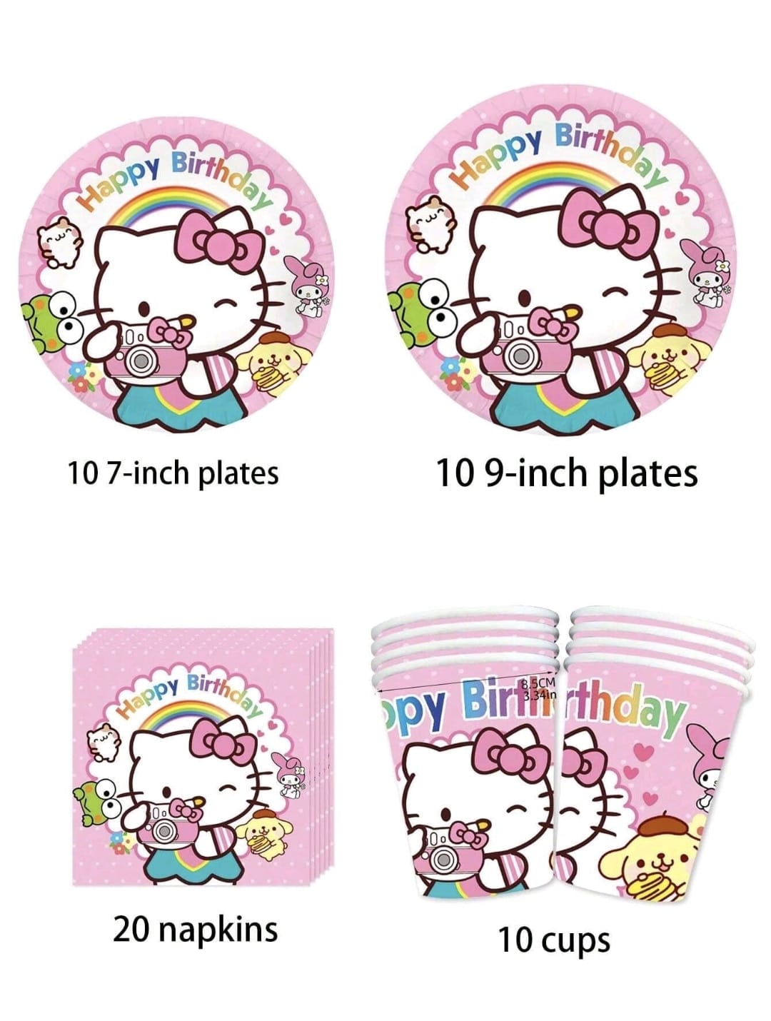 Hello kitty plates, cup and napkin