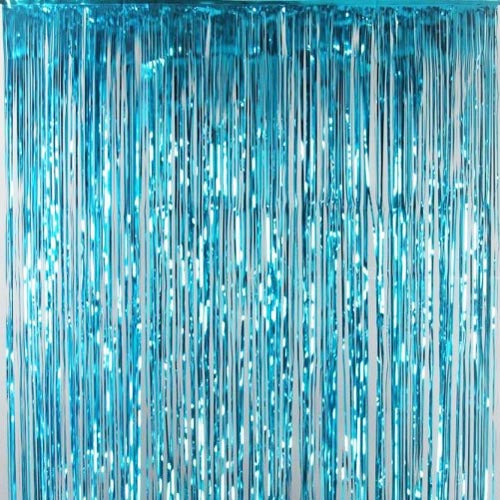 Light Blue Curtain Foil Tinsel Fringe Curtain, 1m x 2m