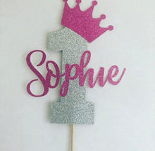 Personalized 1st first Birthday Glitter Cake Topper pink