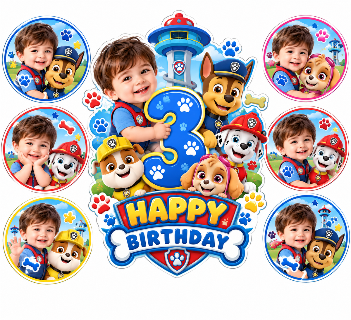 Personalized Birthday Cake & Cupcake Topper Set – 7 Pieces
