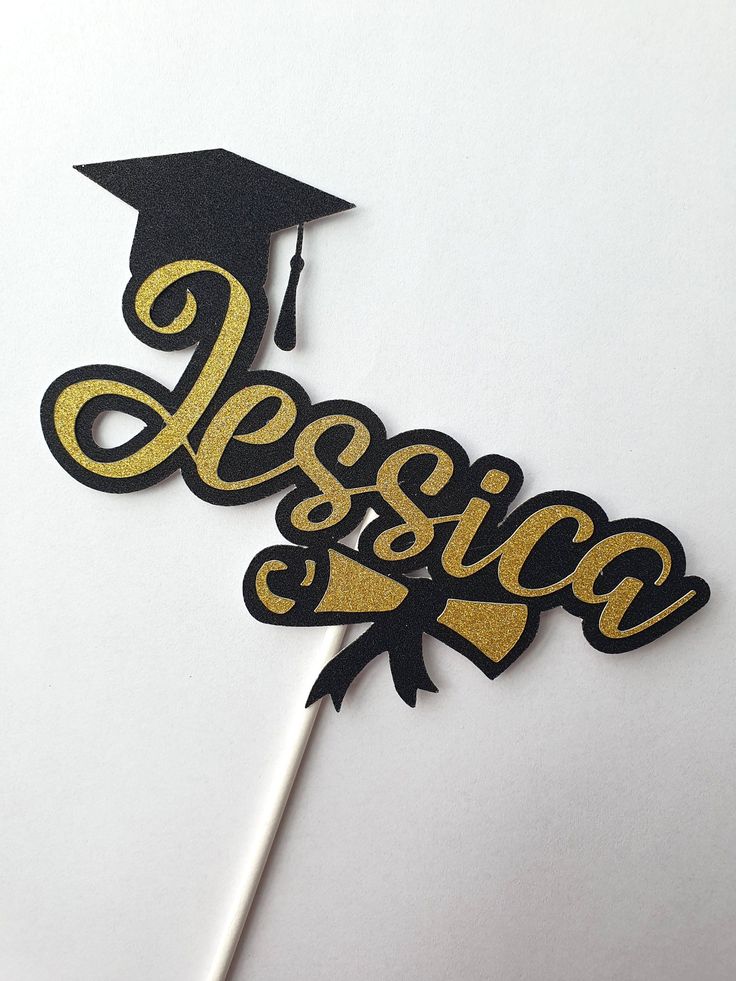 Personalized Graduation Cake Topper with Diploma & Cap | Custom Name Glitter Grad Decor | High School or College Graduation Party Supplies | Ships in 1 Day