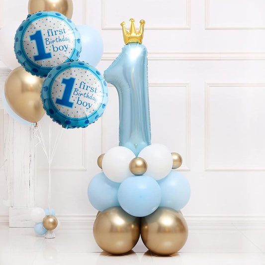 First birthday helium bunch and balloon base boy