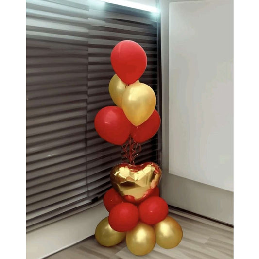 Gold red helium bunch with base