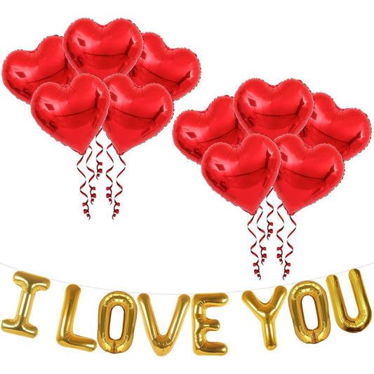 10 heart helium balloons and I love you air filled