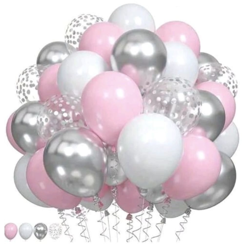 Silver pink white balloons