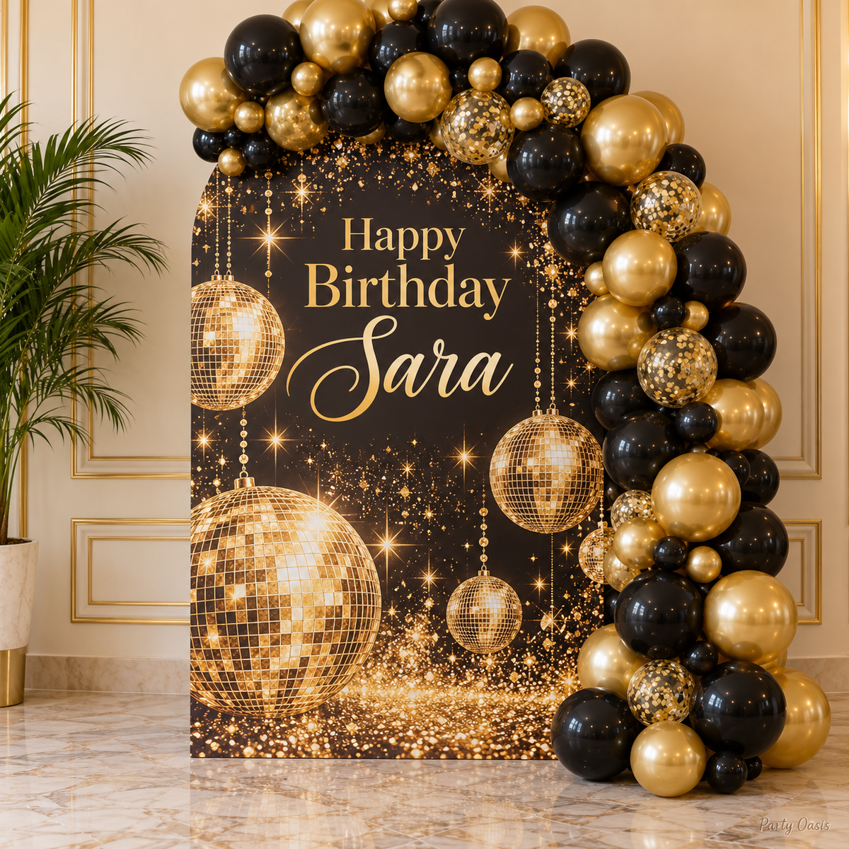 black Gold disco theme Balloon Garland & Arch Backdrop Decoration