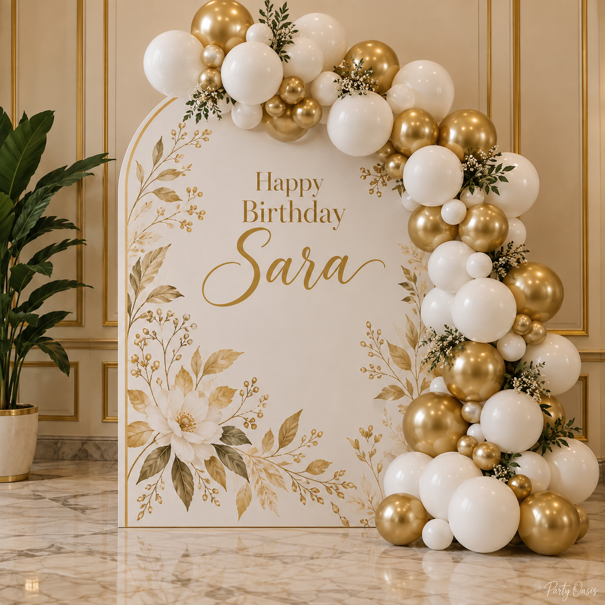 elegant white gold theme Balloon Garland & Arch Backdrop Decoration