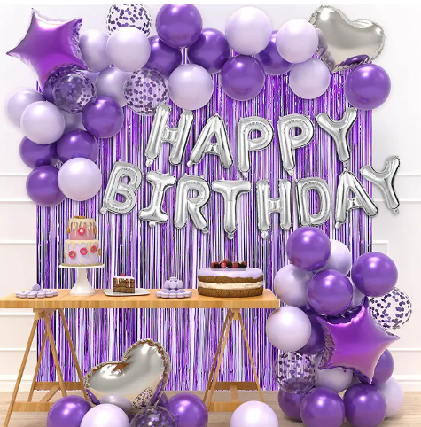 Purple silver birthday decorations
