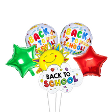 Colorful 'Back to School' balloons on a white background