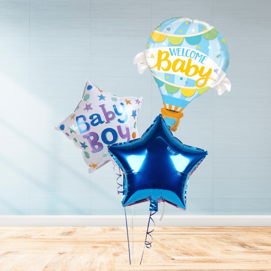 Welcome baby 3pcs helium bunch - blue