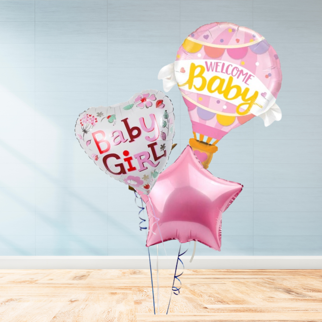 Welcome baby 3pcs helium bunch - pink