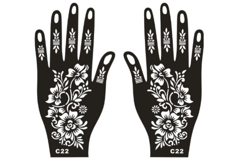 Premium Reusable Henna Stencil Sticker – Model C22 Floral Mandala Design for Hands - 1pair