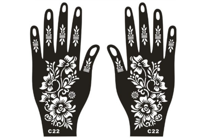 Premium Reusable Henna Stencil Sticker – Model C22 Floral Mandala Design for Hands - 1pair
