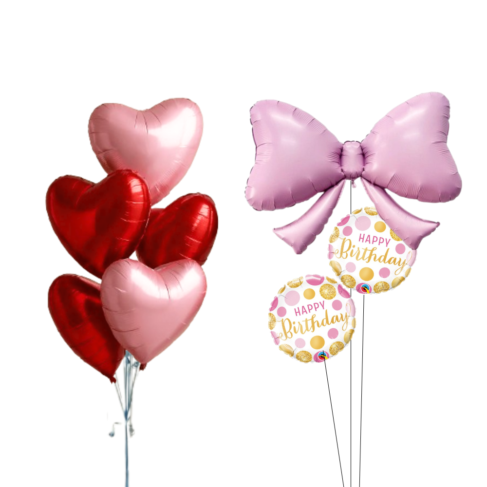 cute bow and heart helium bunch for birthday