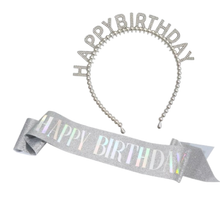 happy birthday Silver headband and sash