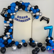 Ultimate "Game On!"  Birthday Balloon Arch Installation with Rental Backdrop