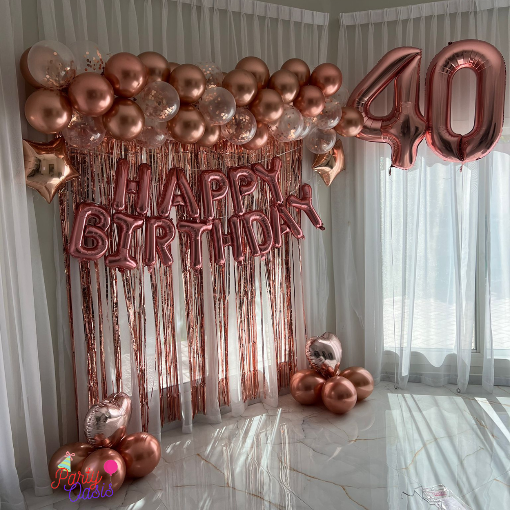 Milestone Celebration Set – Elegant Balloon Garland & Fringe Backdrop