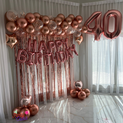 Milestone Celebration Set – Elegant Balloon Garland & Fringe Backdrop