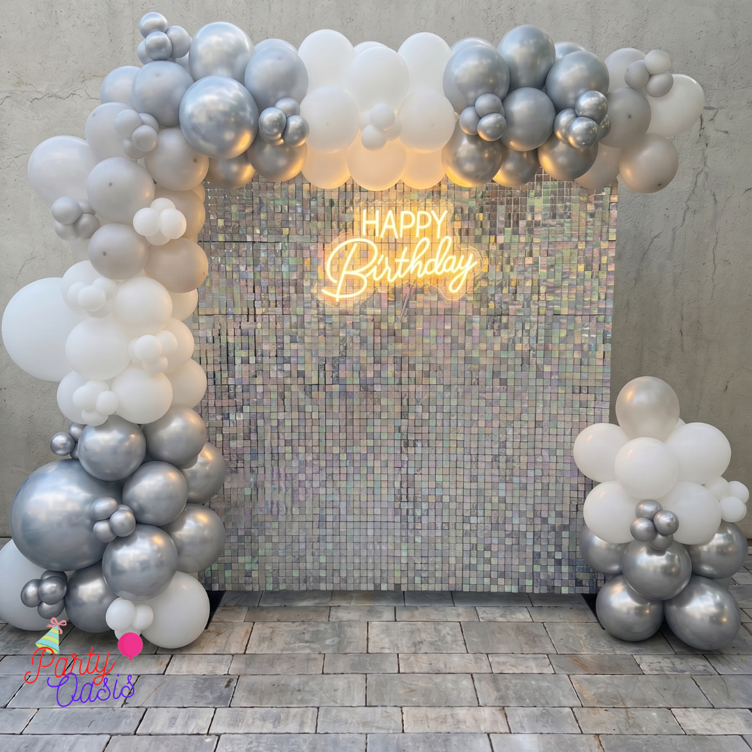 Iridescent Shimmer Wall & Organic Balloon Arch Set