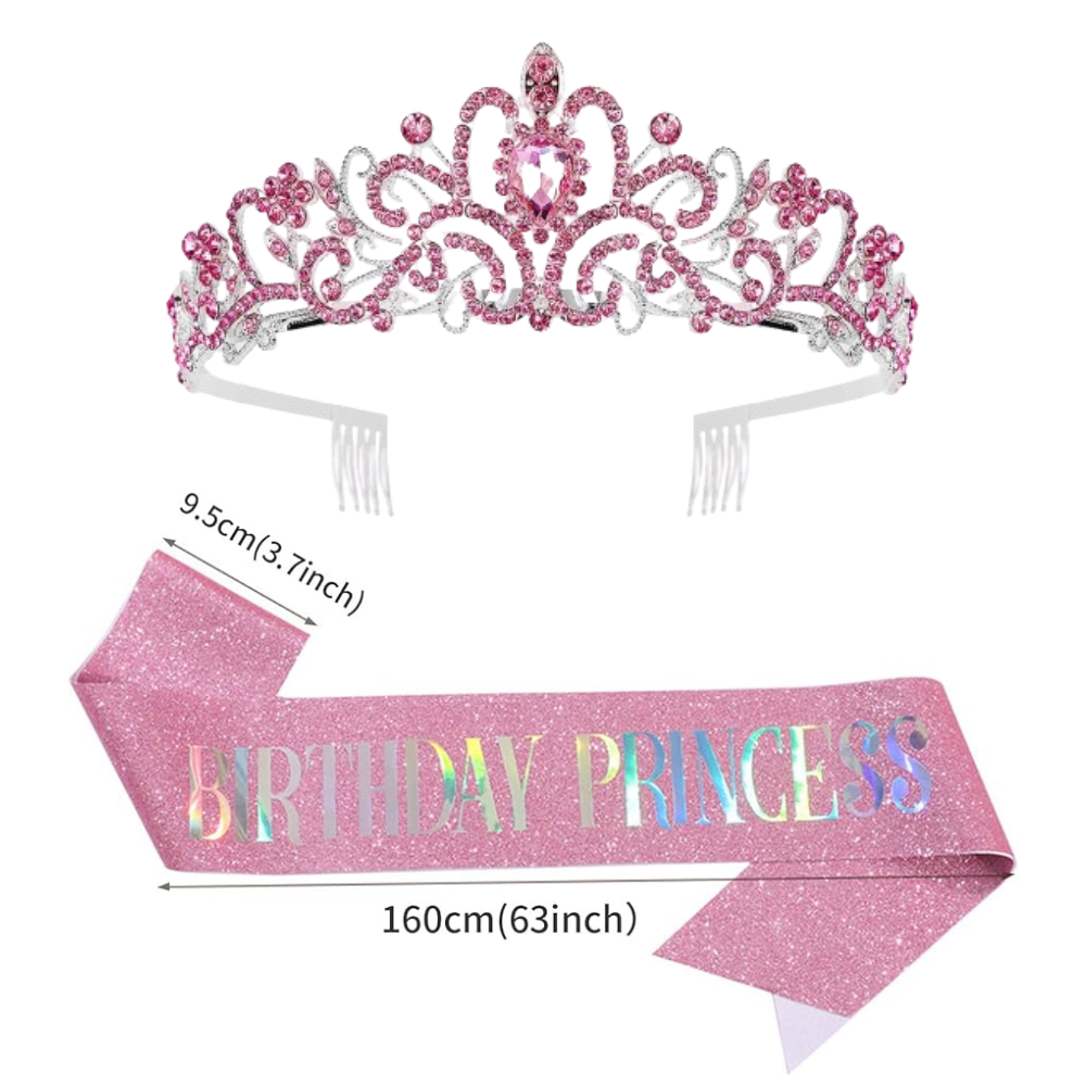 Birthday princess sash and tiara pink