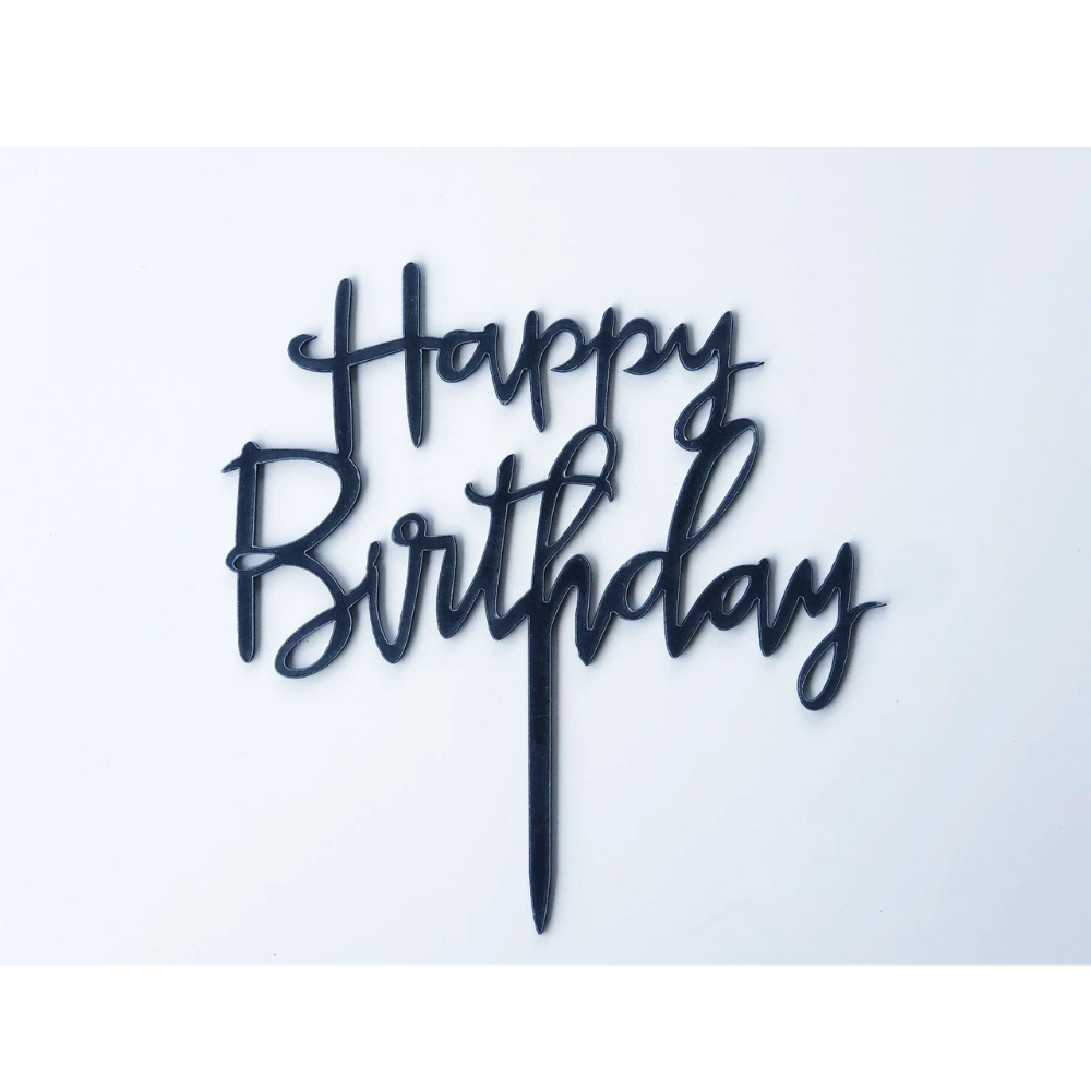 Black Happy Birthday Cake topper