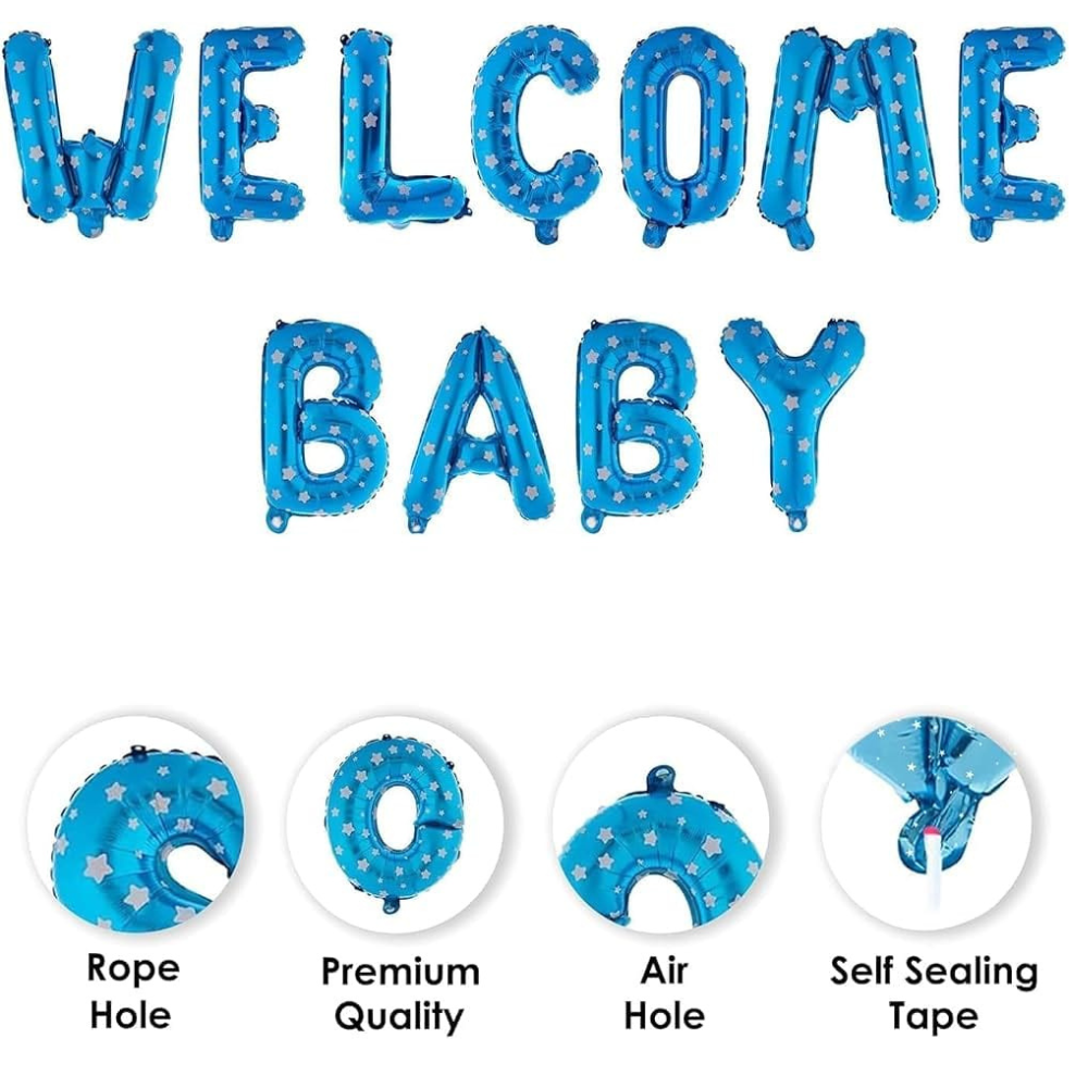 Welcome baby blue foil text Non inflated
