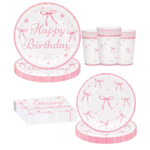 80pcs bow happy birthday plate cup tableware set  serves 20