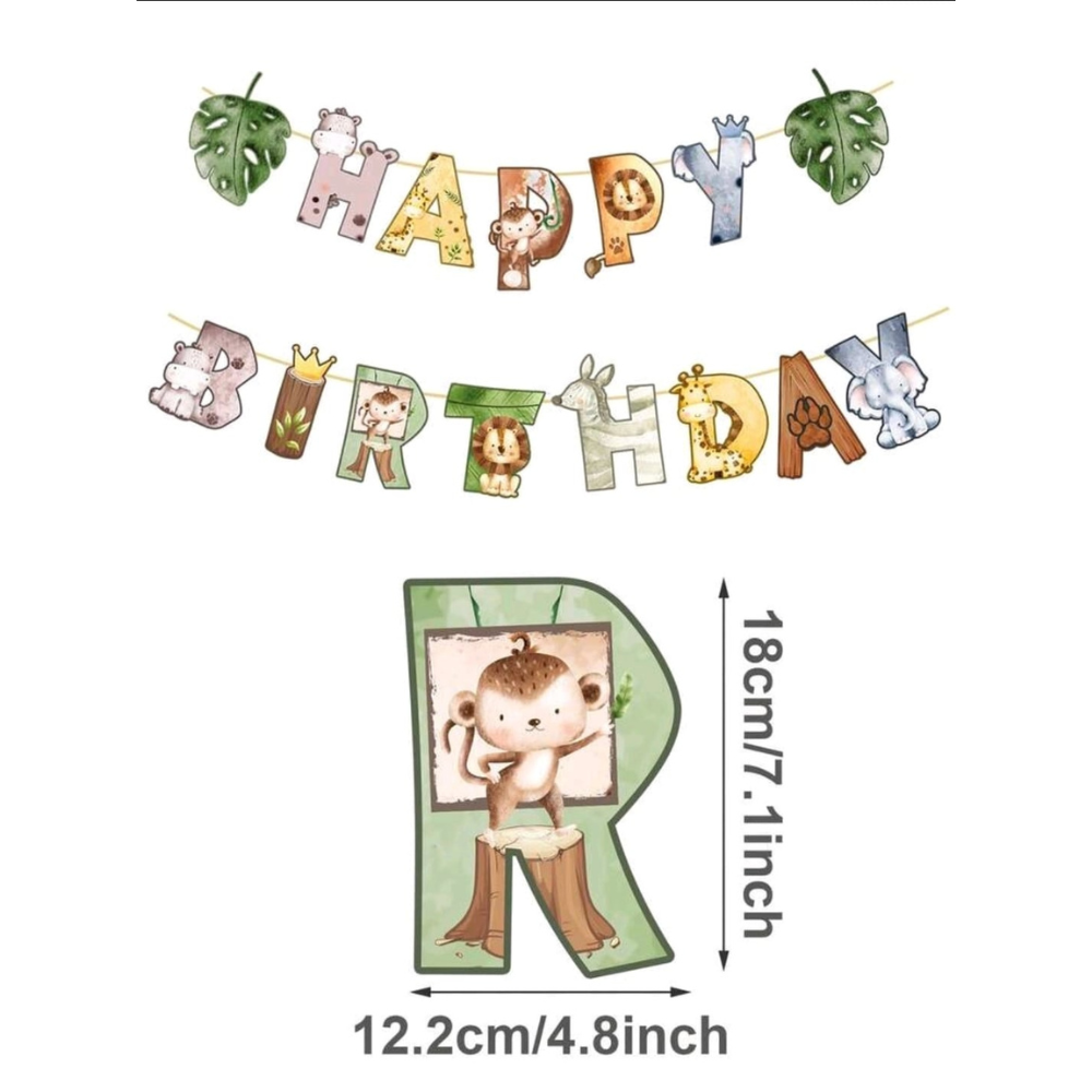 Happy birthday animal jungle safari paper banner