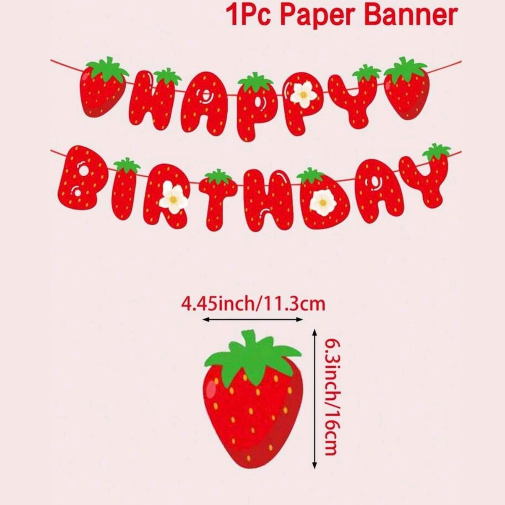 Strawberry theme birthday paper banner