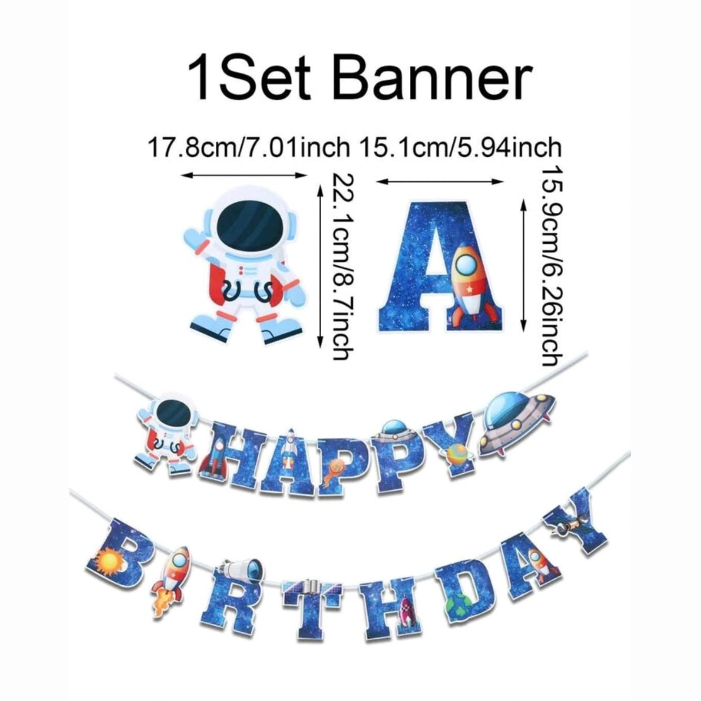 Astronaut space theme birthday paper banner