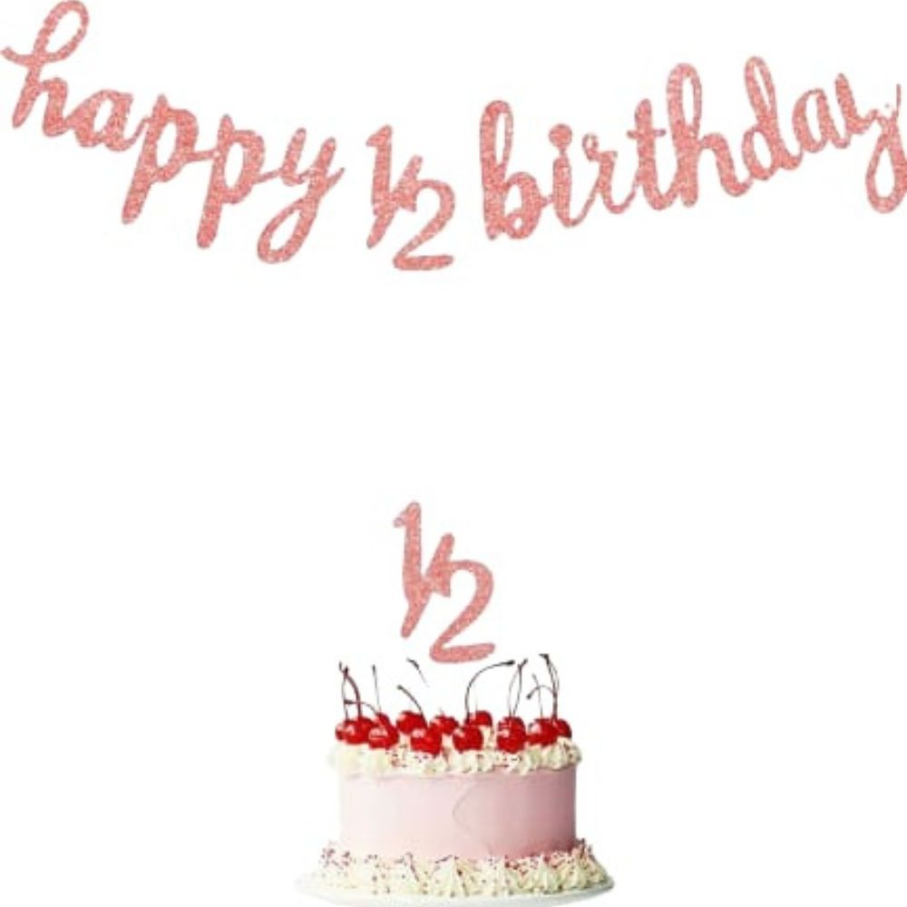 Happy Half Birthday Banner and Cake Topper Rosegold
