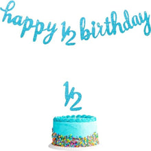 Happy Half Birthday Banner and Cake Topper Blue