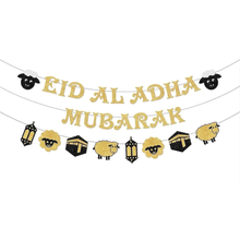 Glitter Gold Eid al-Adha Mubarak Banner - Festive Party Decorations