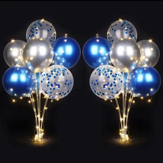 1 Pc Balloon Center Piece Stand - Air Filled With Light Ready To Use- Blue Silver