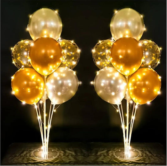 1Pc Balloon Center Piece Stand - Air Filled With Light Ready To Use - White Gold
