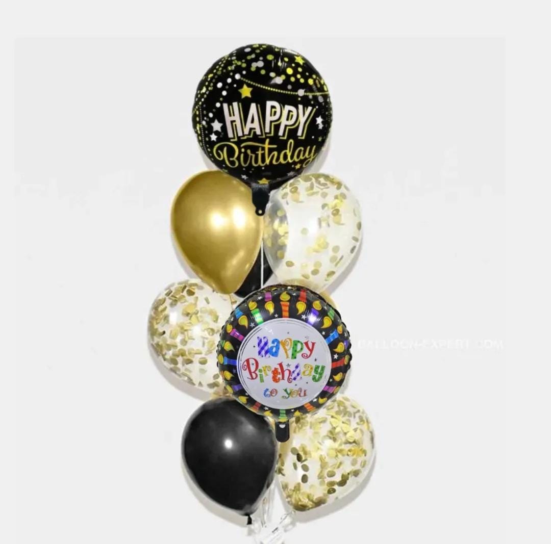 Black And Gold Birthday Helium Balloons