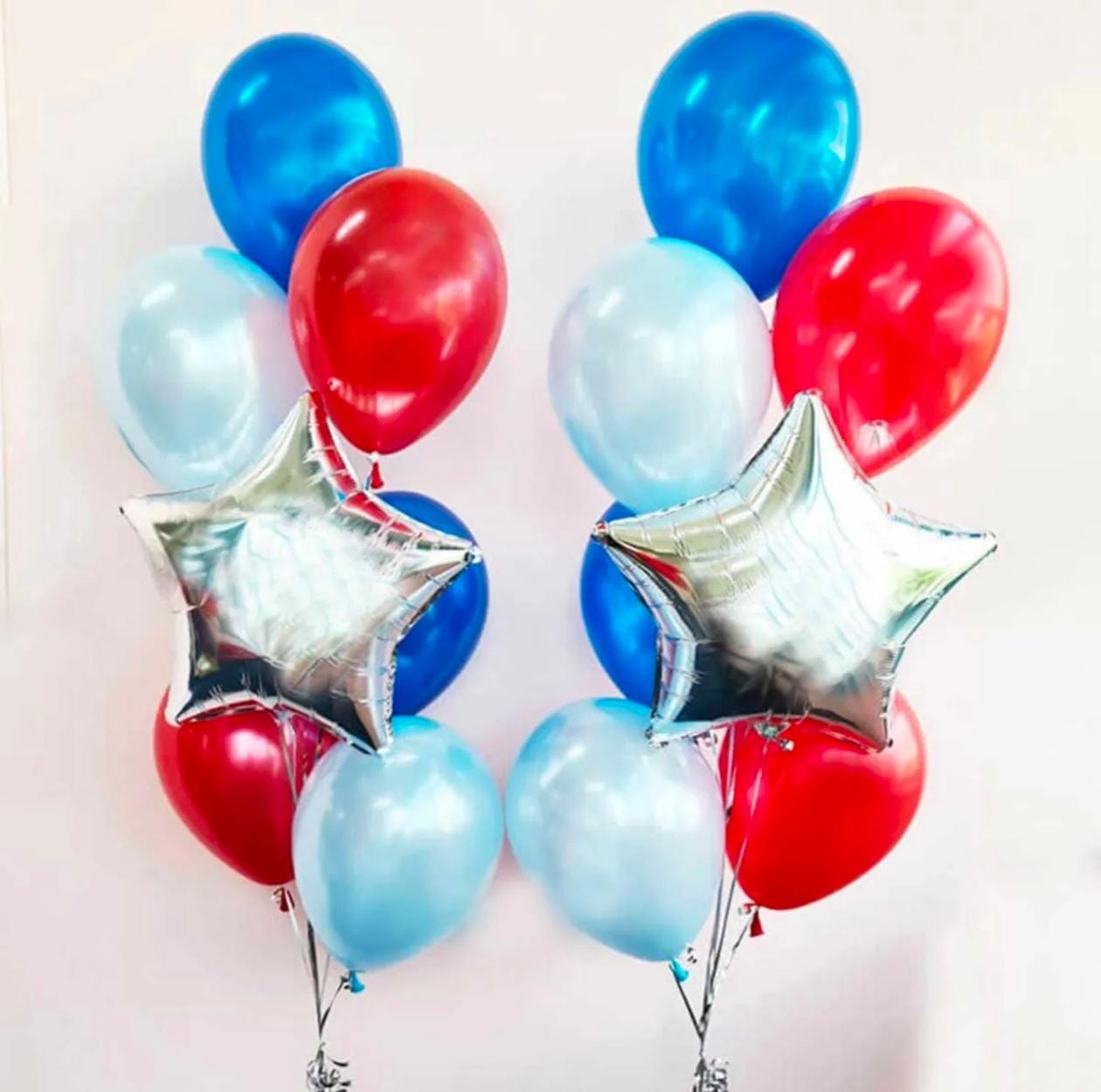 Red Blue Silver Helium Balloons