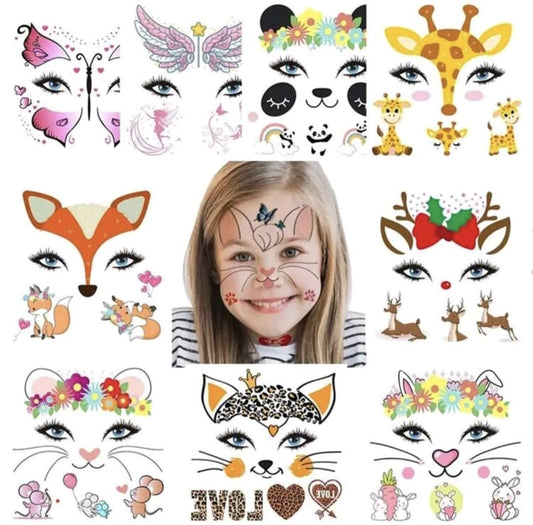 Cute Face Painting Face Sticker Tattoos - 10 sheets