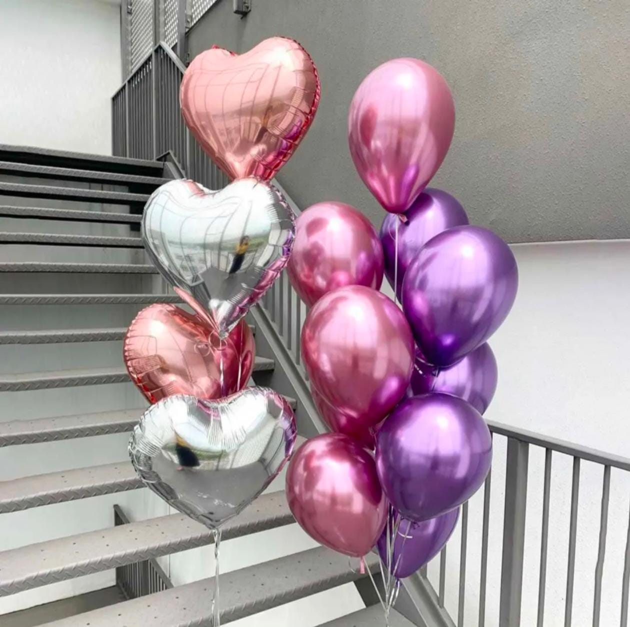 Helium Heart Foil Balloons - Pink Purple And Silver