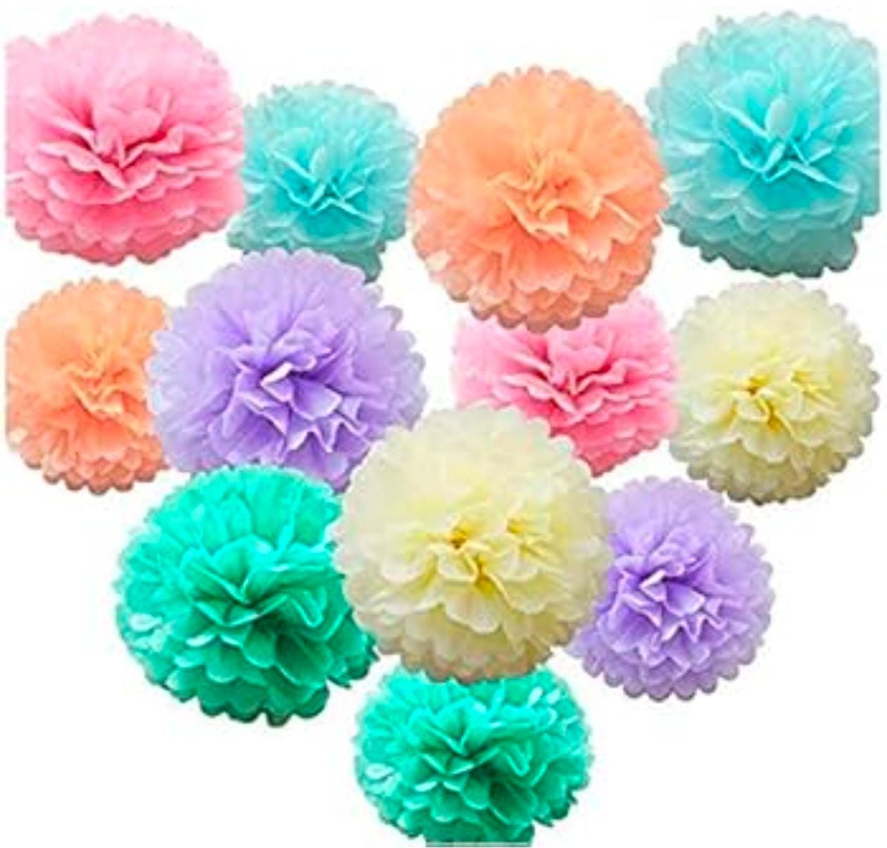 Pastel Tissue Paper Pom-Poms - Party Hanging Decorations-12pcs