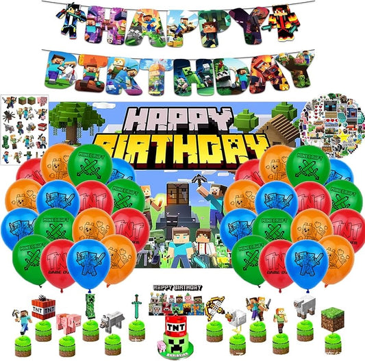 minecraft birthday decor with poster