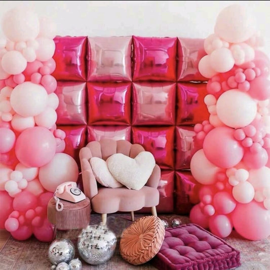 50Pcs Hot Pink Square Foil Balloon Wall/Rose Red Square Balloons/Double Sided Balloon