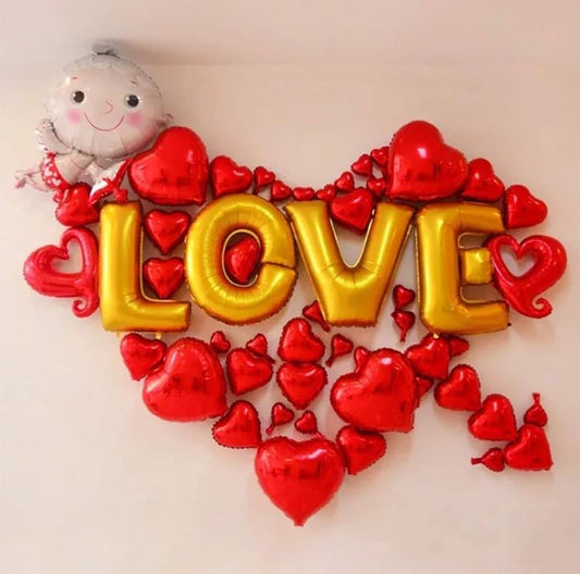 Valentines Day Balloons Kit | Cupid + Red Hearts + LOVE Letter non inflated