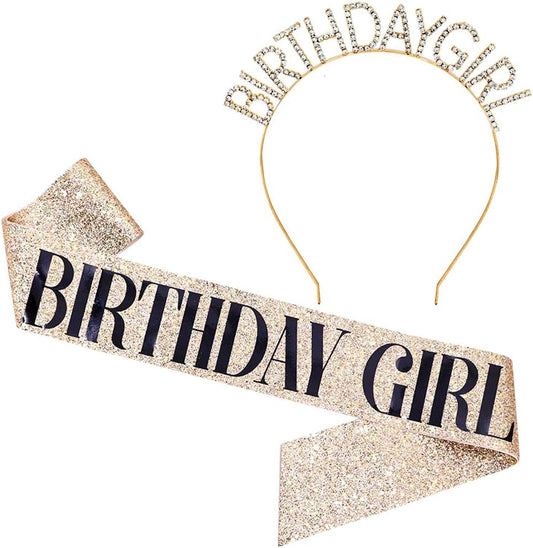 Birthday Girl Gold Headband And Sash 1 set