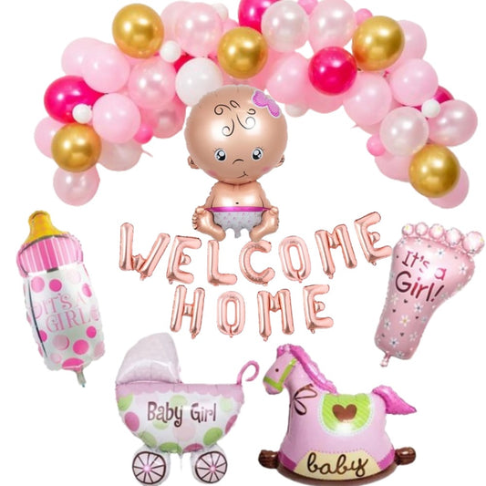 Welcome Home Baby Girl Balloon Decoration Set – 50pcs Mix