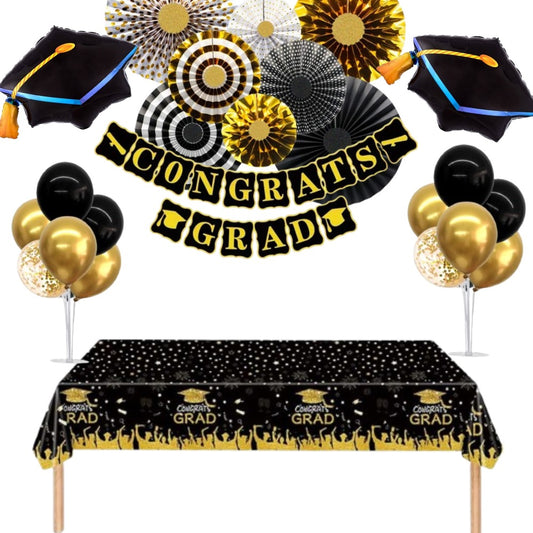 Black gold graduation decorations air filled