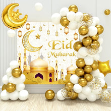 white gold poster and balloon decor