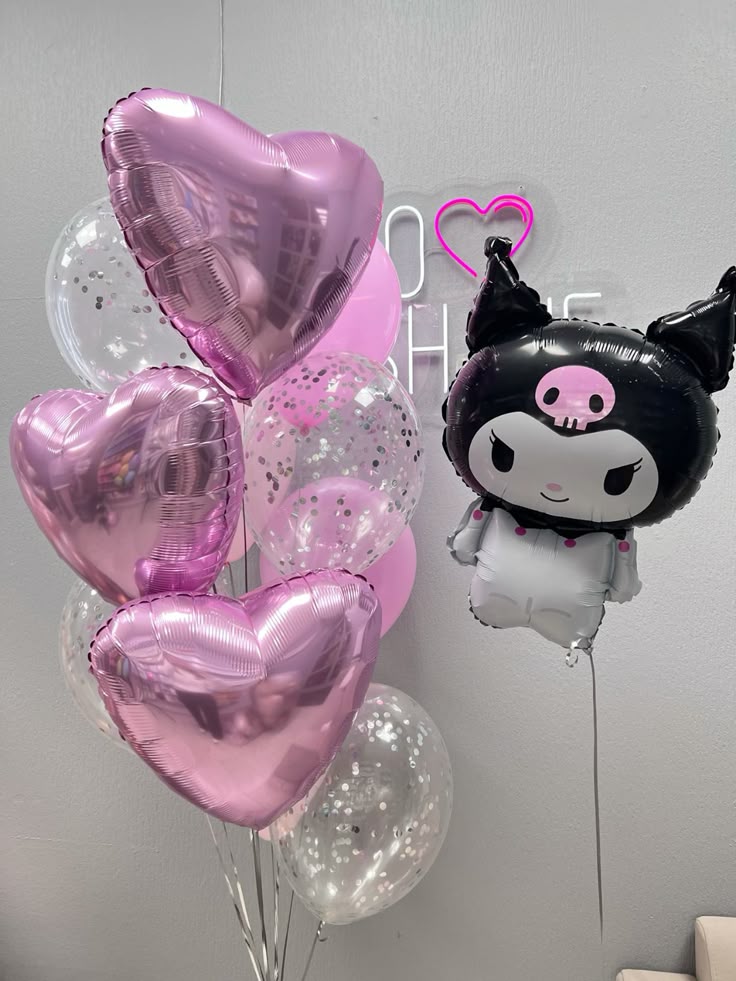 Kuromi pink heart helium balloons  [8 latex balloons and 3 heart and 1 character ]