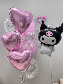 Kuromi pink heart helium balloons  [8 latex balloons and 3 heart and 1 character ]